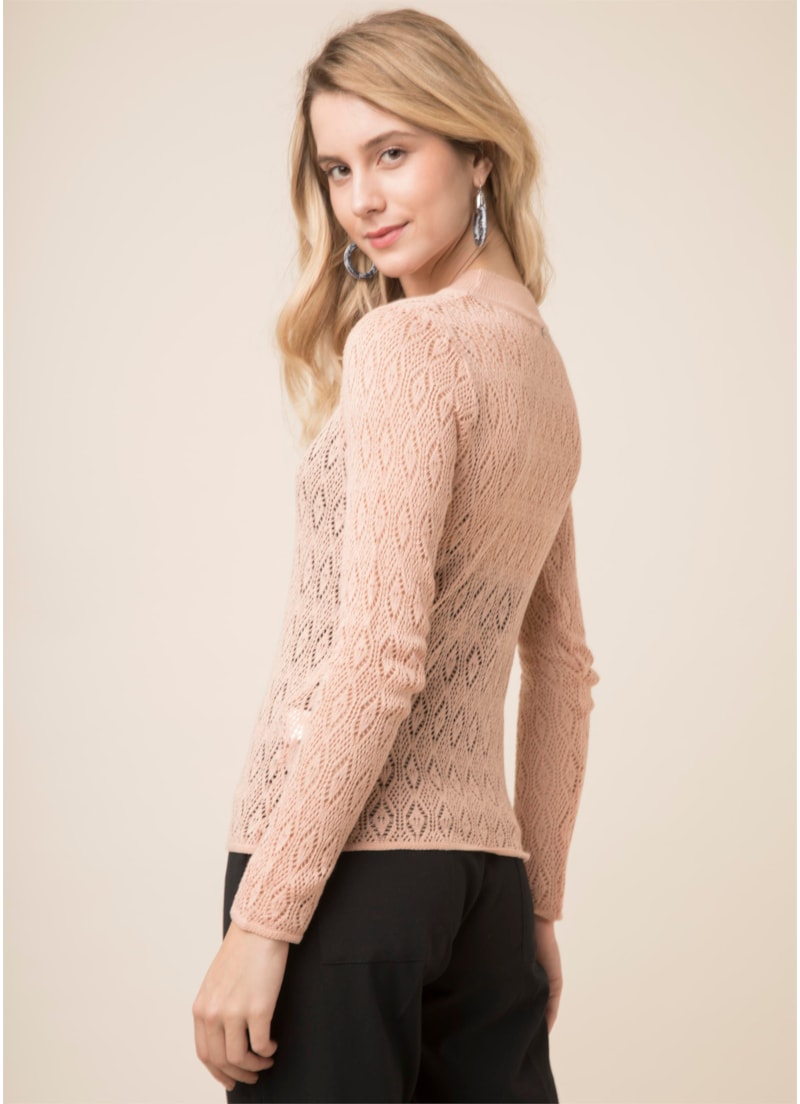 Blusa Gola Alta Rendada Nude