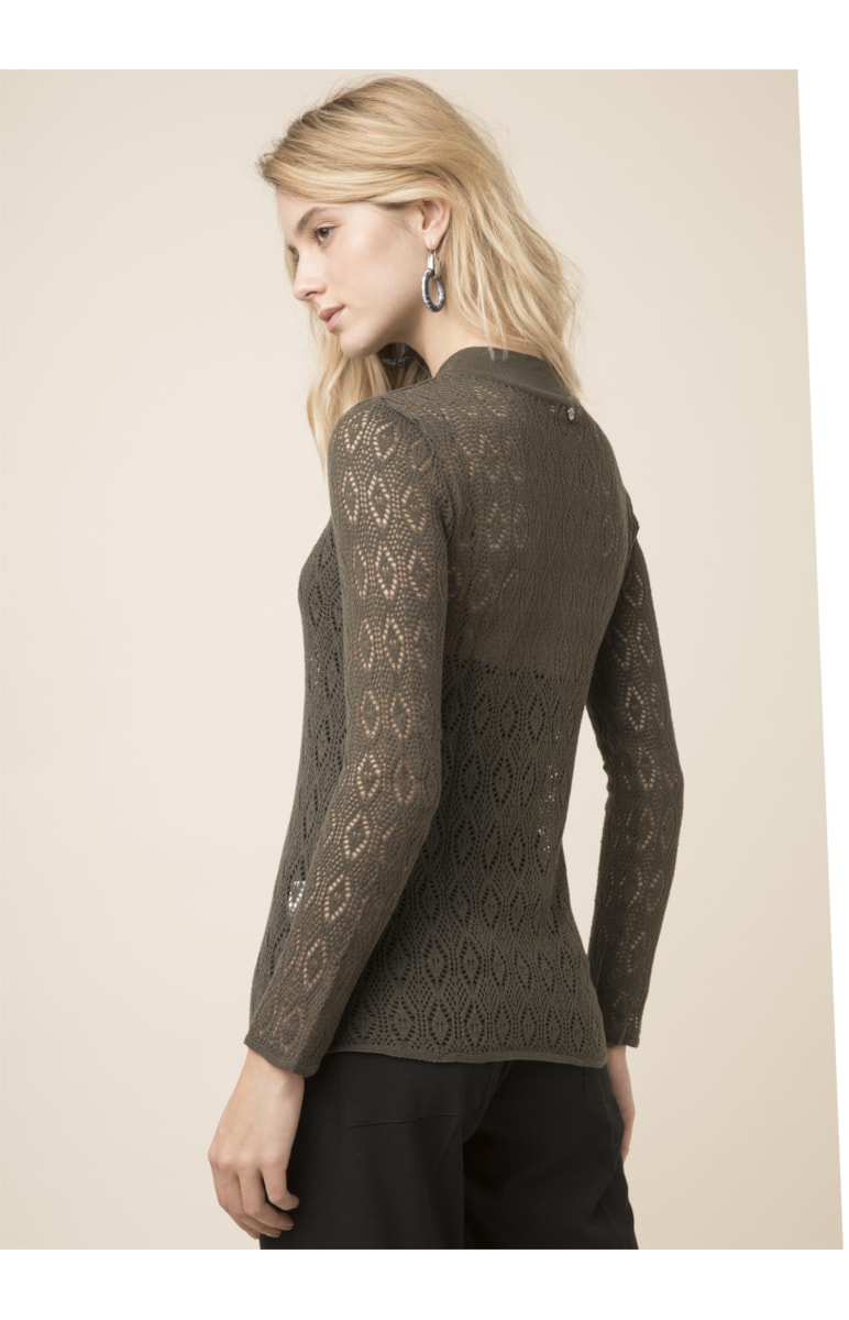 Blusa Gola Alta Rendada Verde Oliva