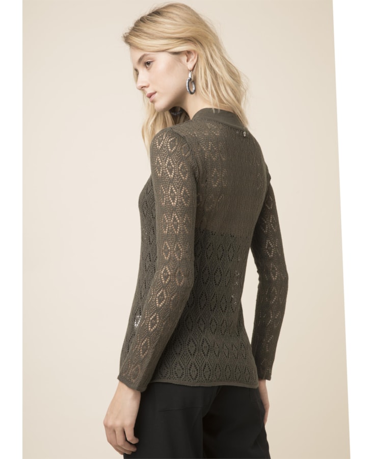 Blusa Gola Alta Rendada Verde Oliva