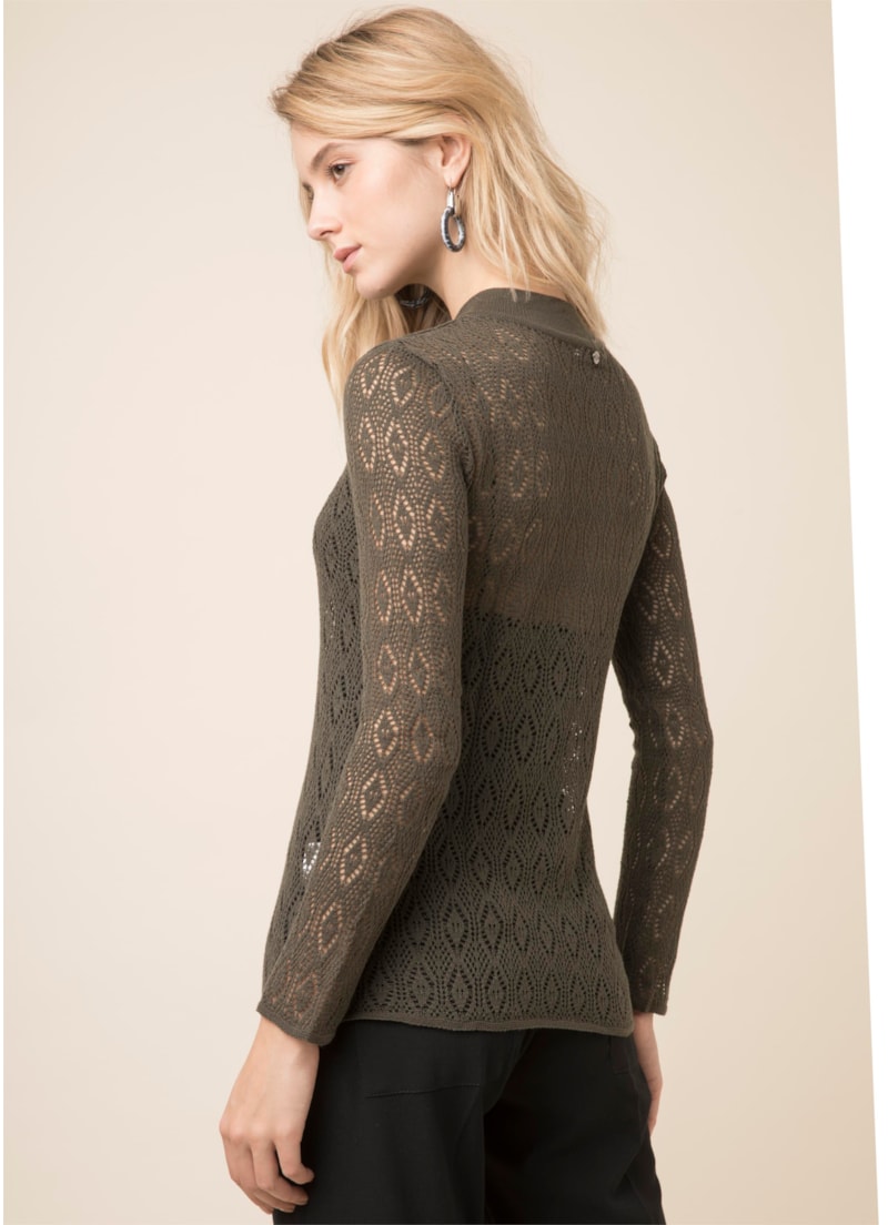 Blusa Gola Alta Rendada Verde Oliva