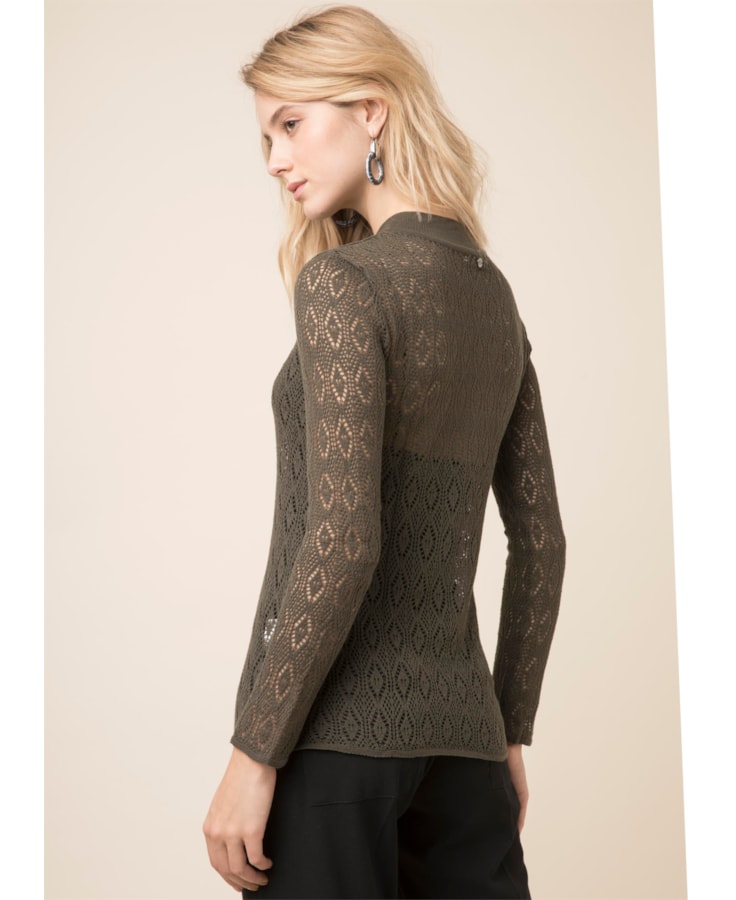Blusa Gola Alta Rendada Verde Oliva