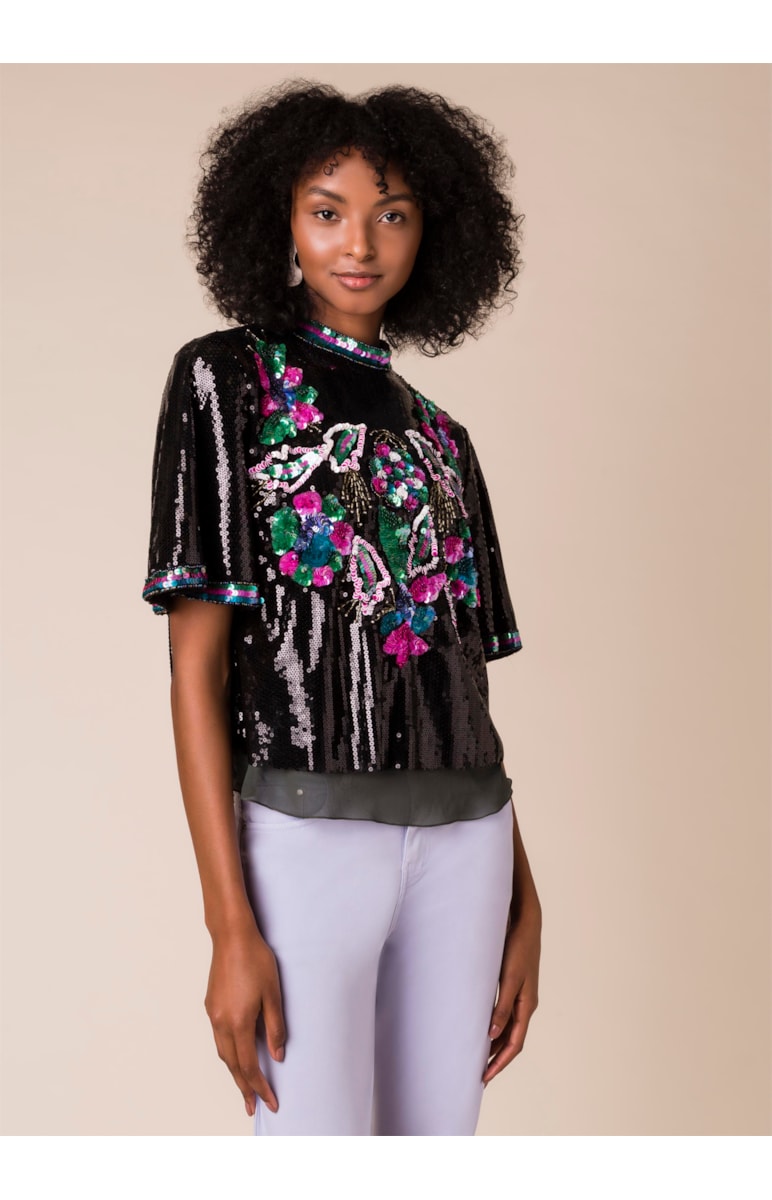 Blusa Gola Paetê Preto