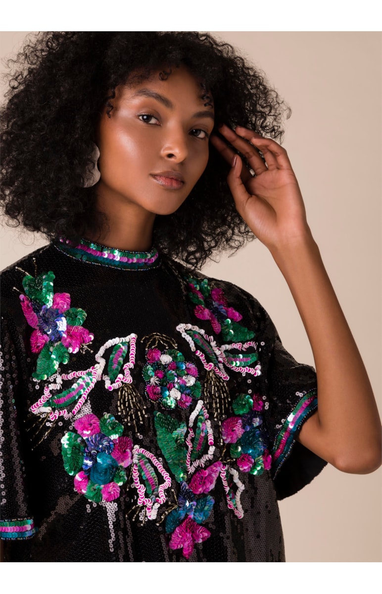 Blusa Gola Paetê Preto