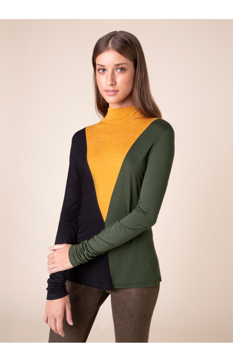 Blusa Gola Tricolor Mostarda
