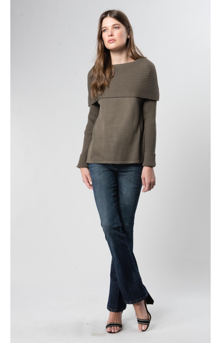 Blusa Gola Virada Ponto Listra Caqui
