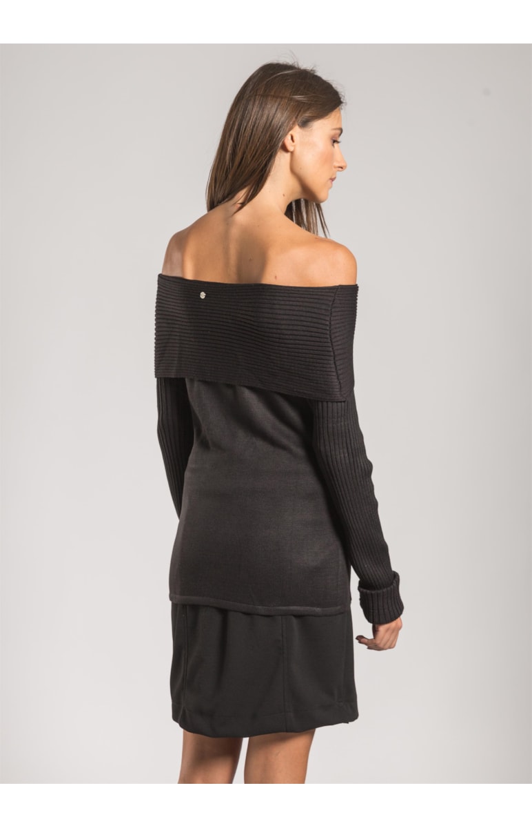 Blusa Gola Virada Ponto Listra Preto