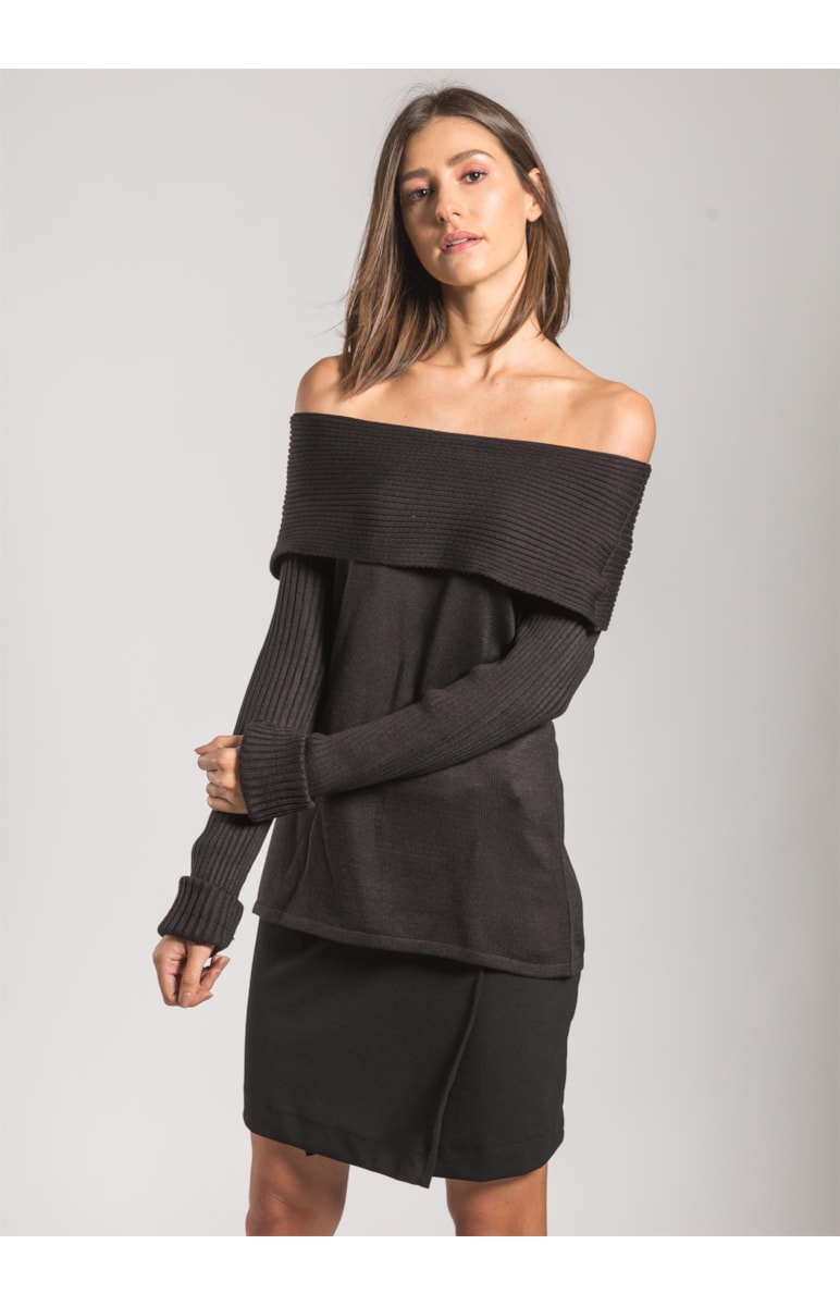Blusa Gola Virada Ponto Listra Preto