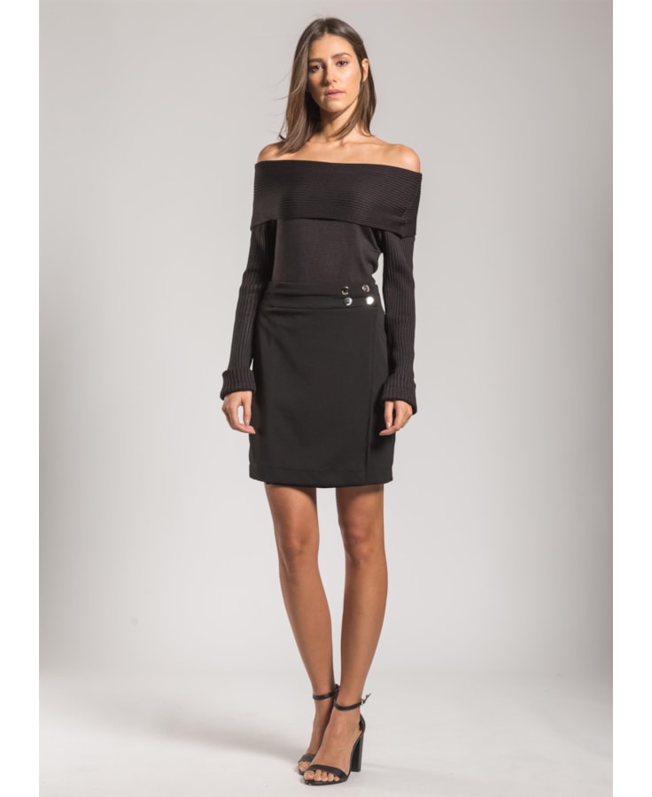 Blusa Gola Virada Ponto Listra Preto