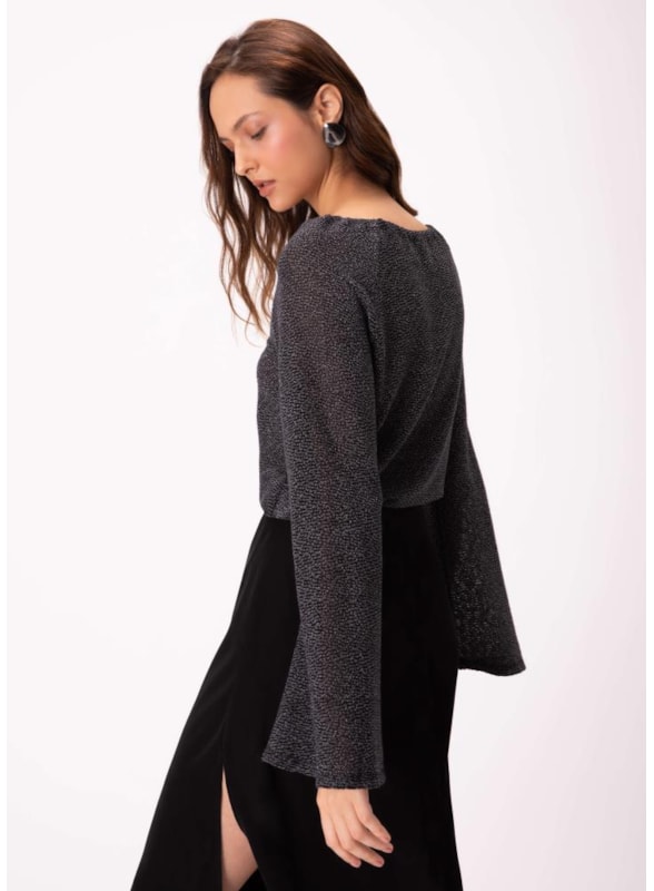 Blusa Jacquard Recorte Preto