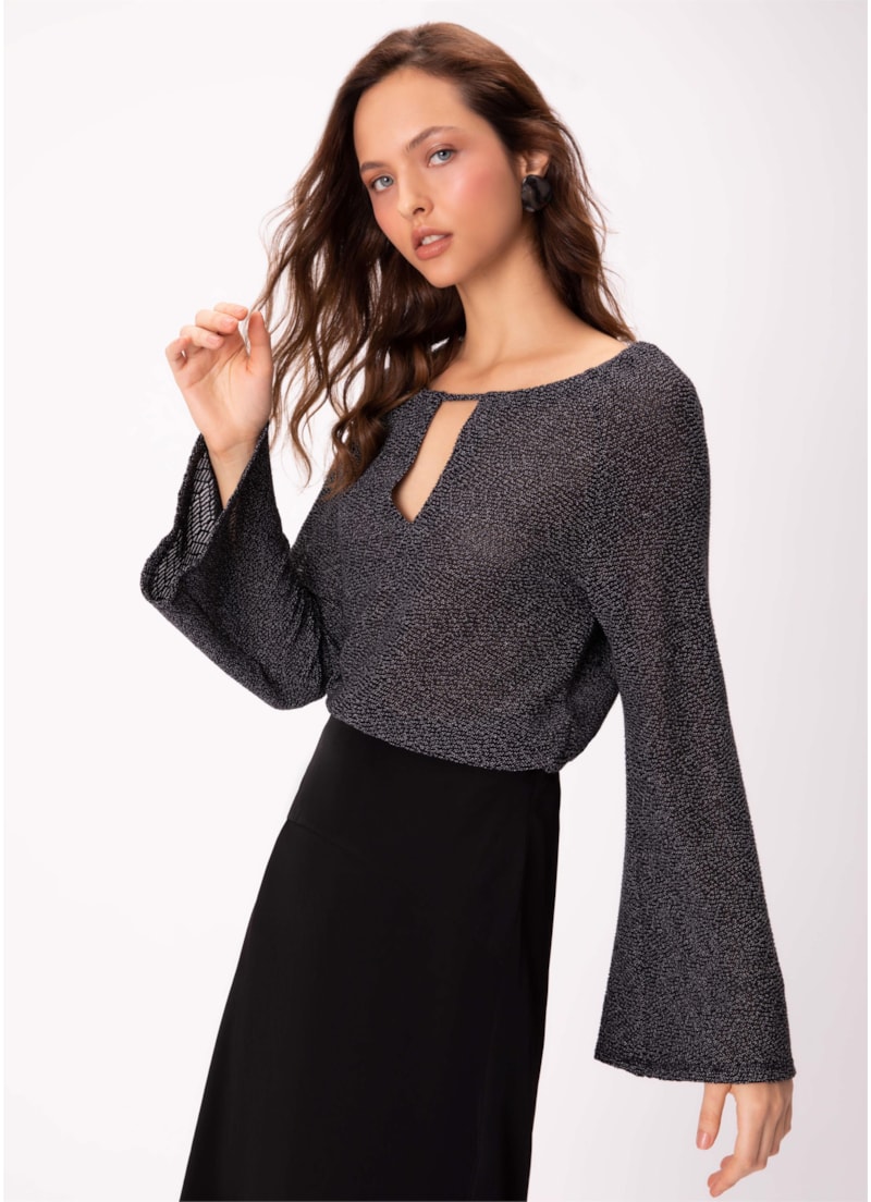 Blusa Jacquard Recorte Preto