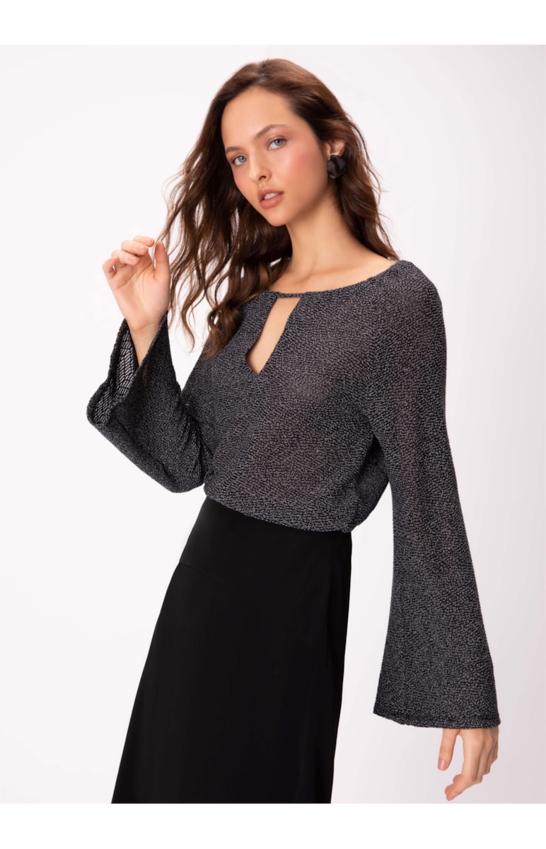 Blusa Jacquard Recorte Preto