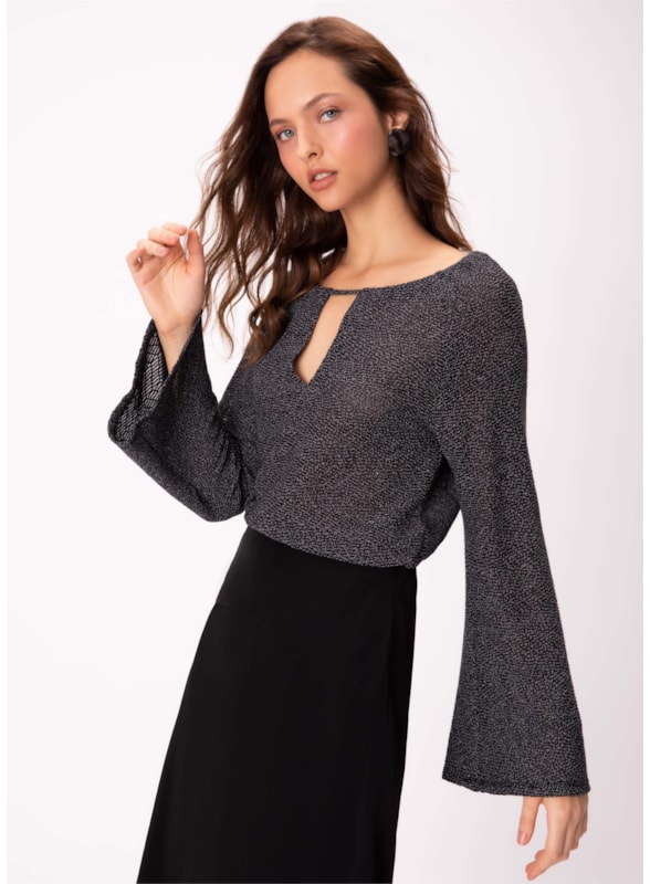 Blusa Jacquard Recorte Preto