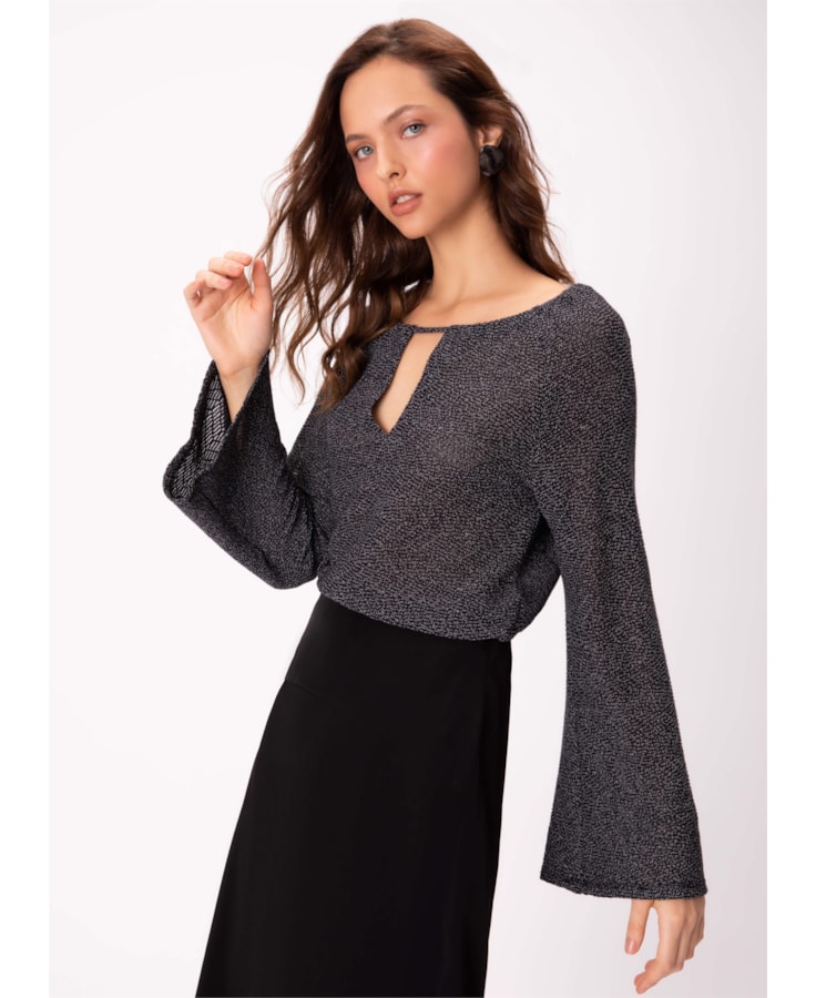 Blusa Jacquard Recorte Preto