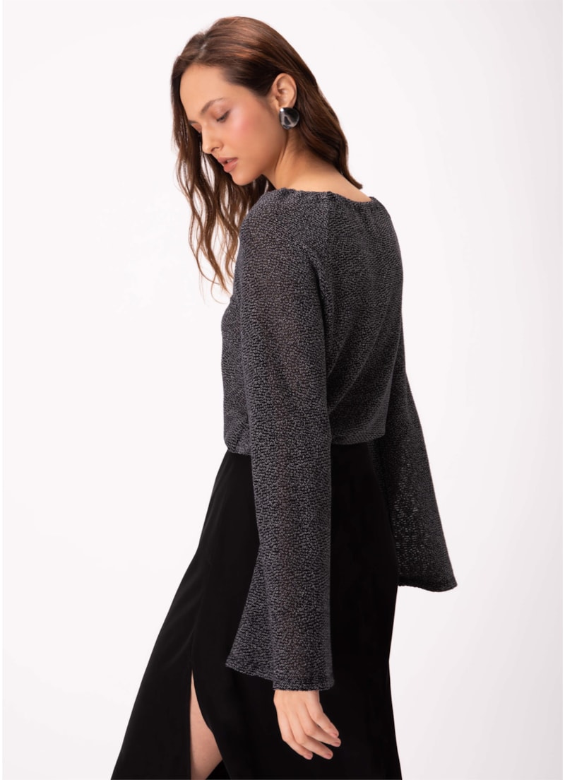 Blusa Jacquard Recorte Preto
