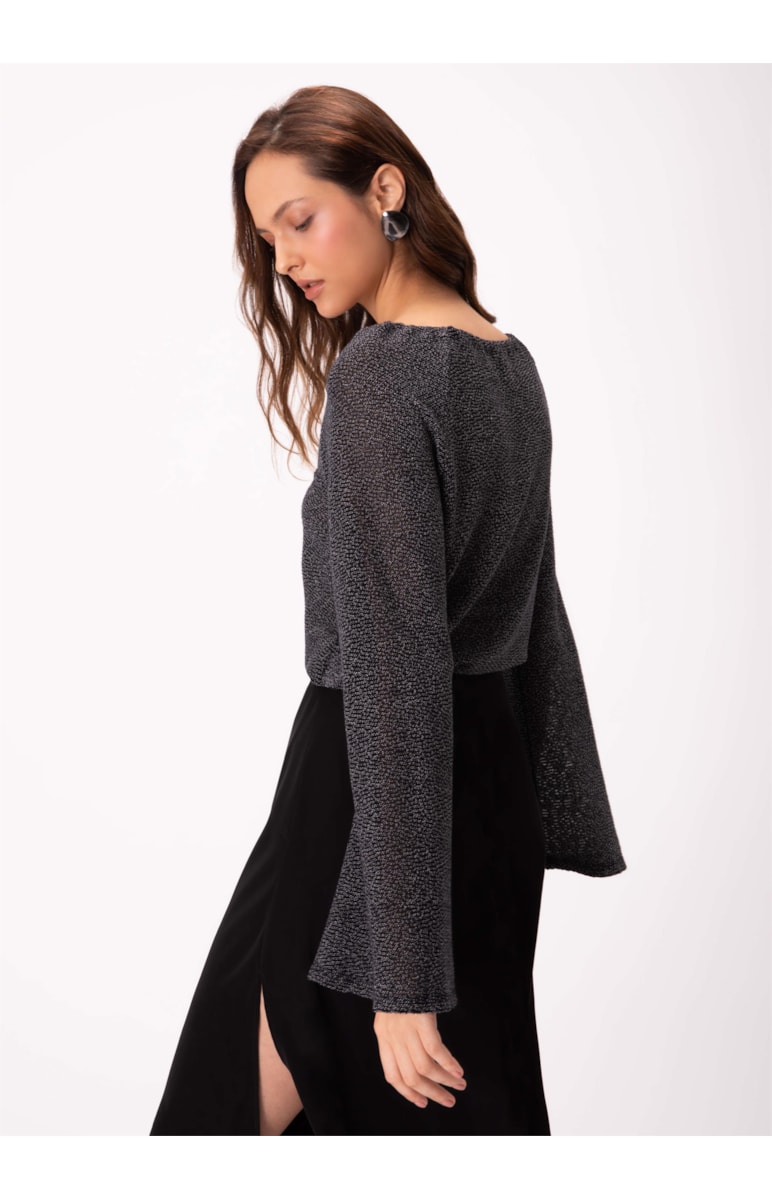 Blusa Jacquard Recorte Preto