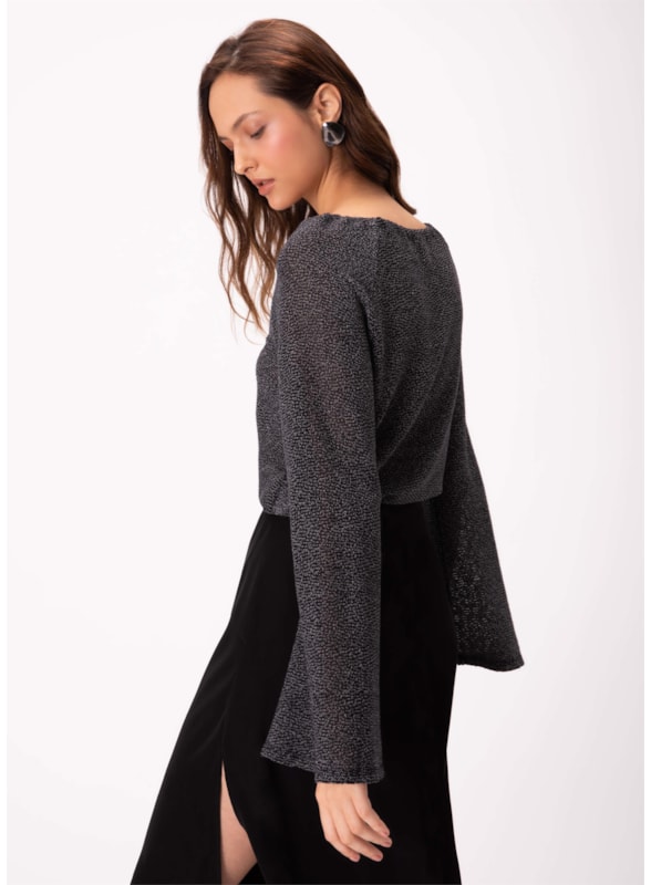 Blusa Jacquard Recorte Preto