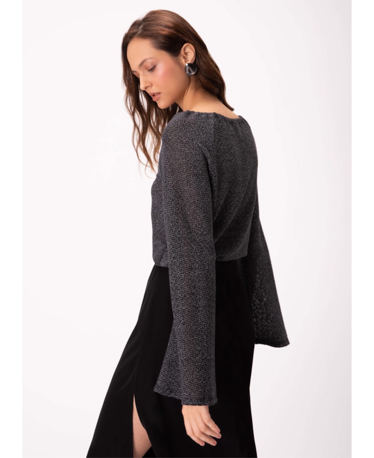 Blusa Jacquard Recorte Preto