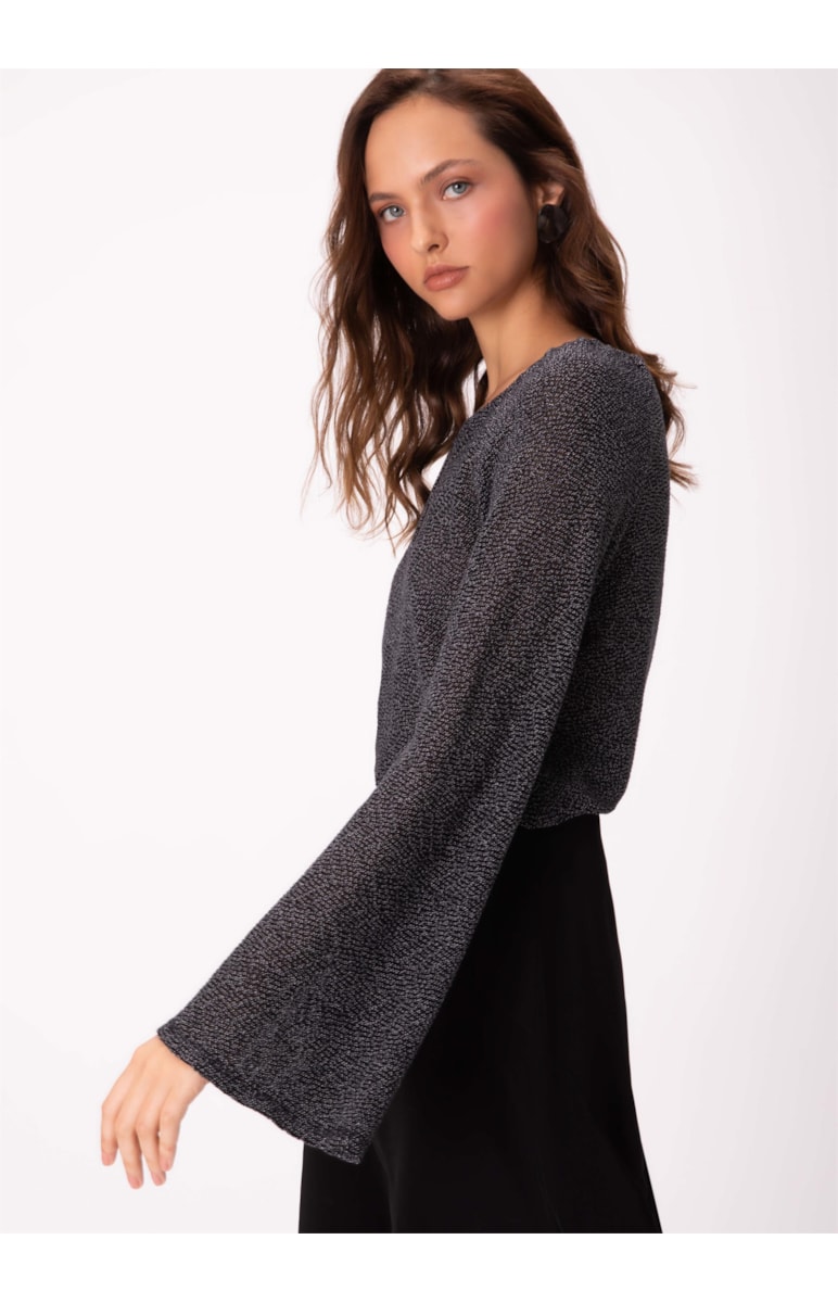 Blusa Jacquard Recorte Preto