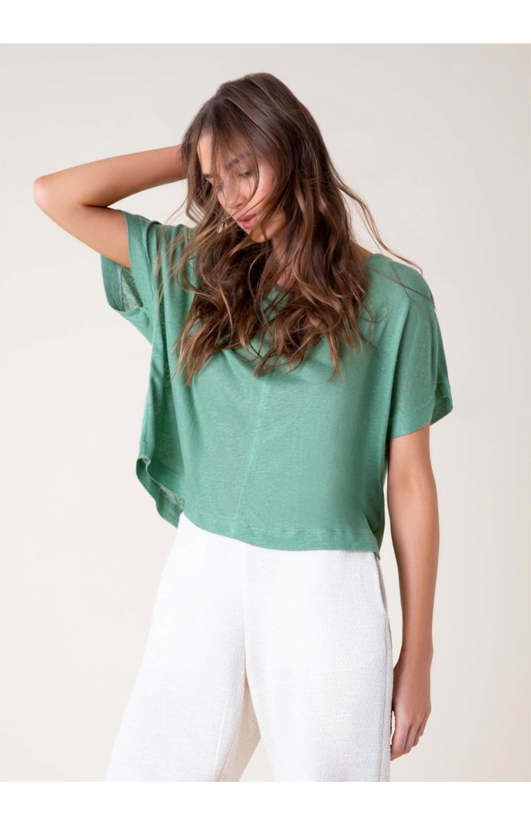 Blusa Linho Amarração Verde Jade