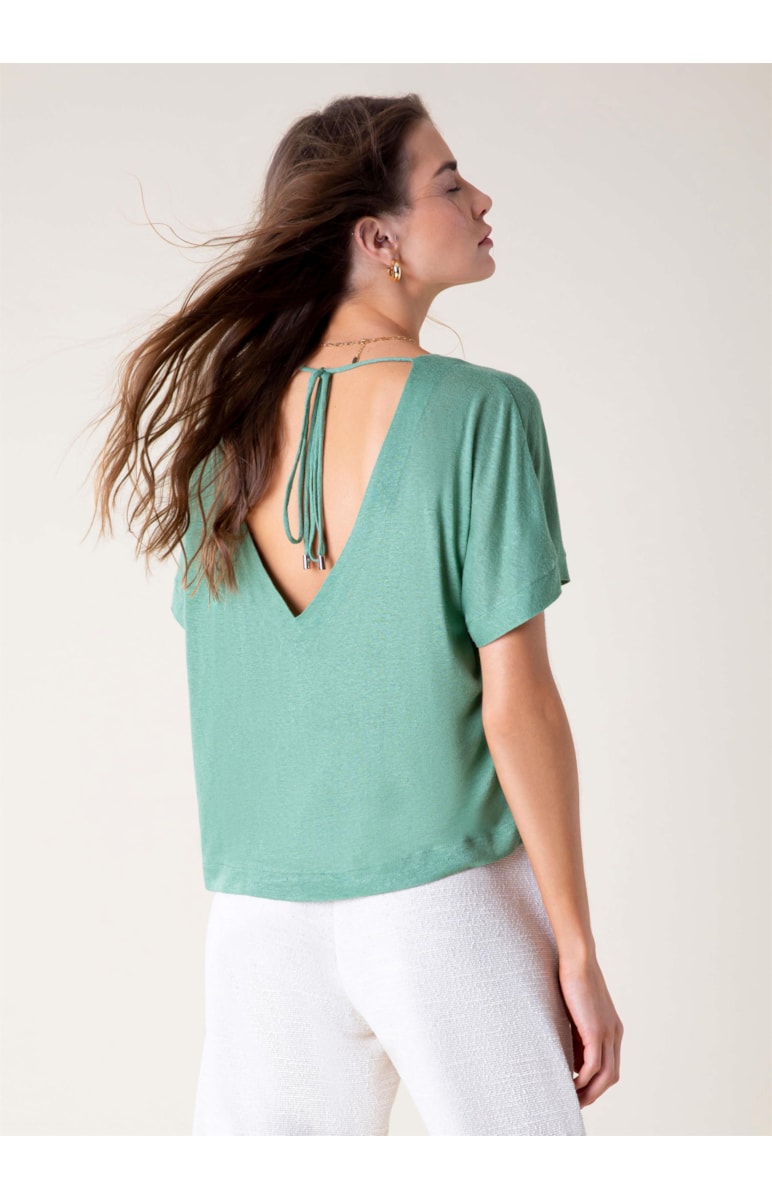 Blusa Linho Amarração Verde Jade