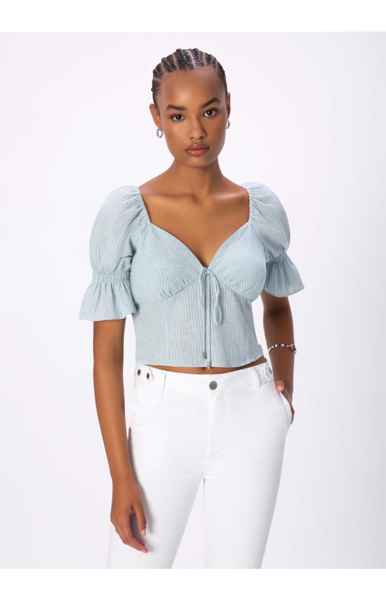 Blusa Linho Listras Azul Bic