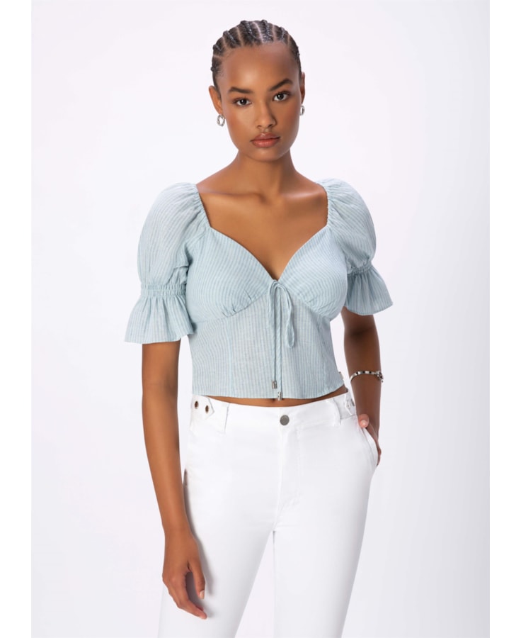 Blusa Linho Listras Azul Bic