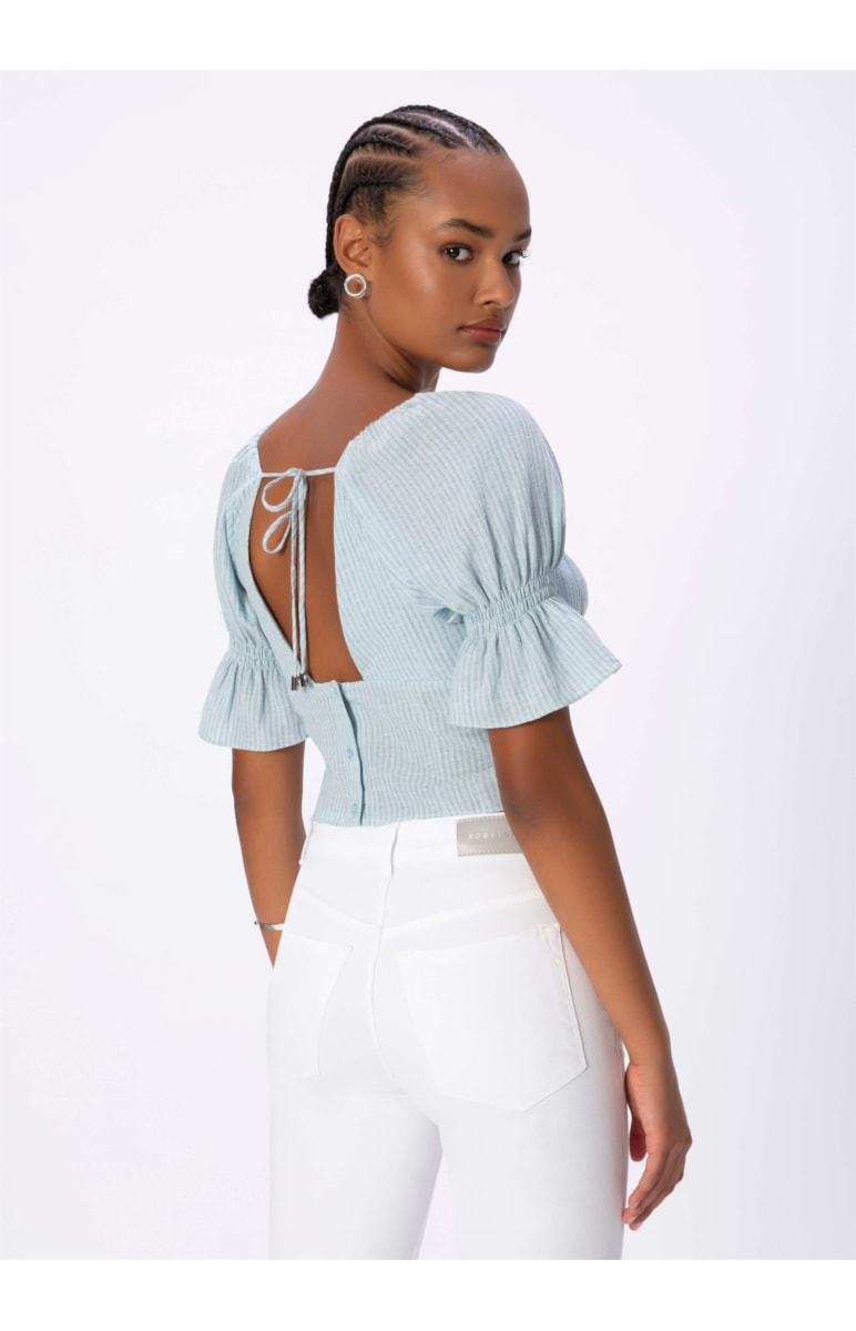 Blusa Linho Listras Azul Bic