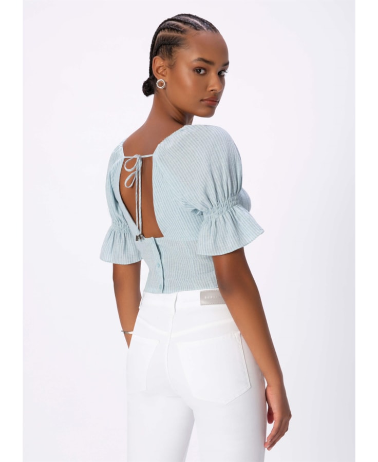 Blusa Linho Listras Azul Bic
