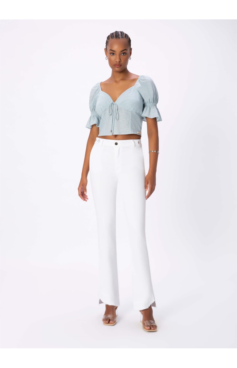 Blusa Linho Listras Azul Bic