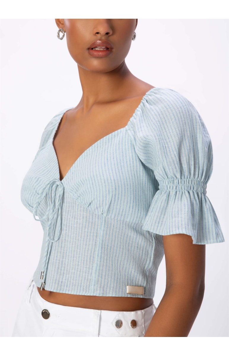 Blusa Linho Listras Azul Bic