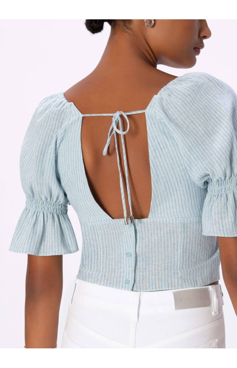 Blusa Linho Listras Azul Bic