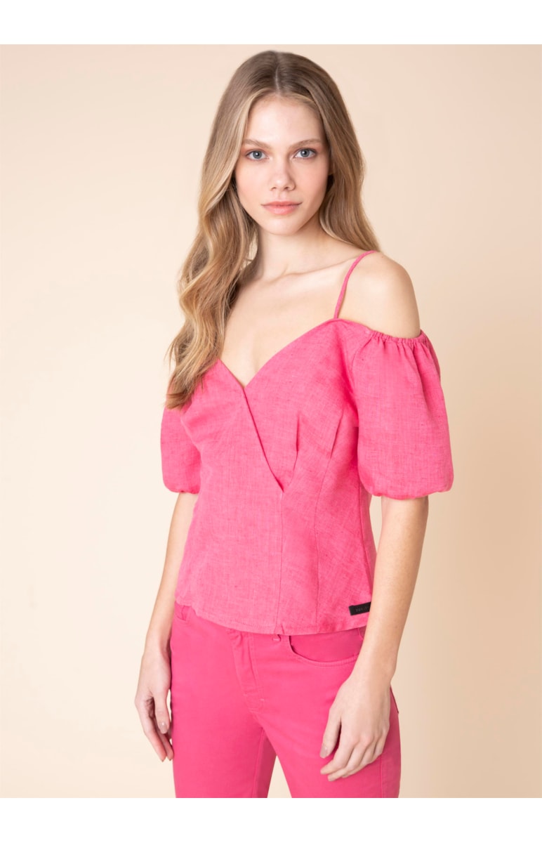 Blusa Linho Ombro a Ombro Fucsia