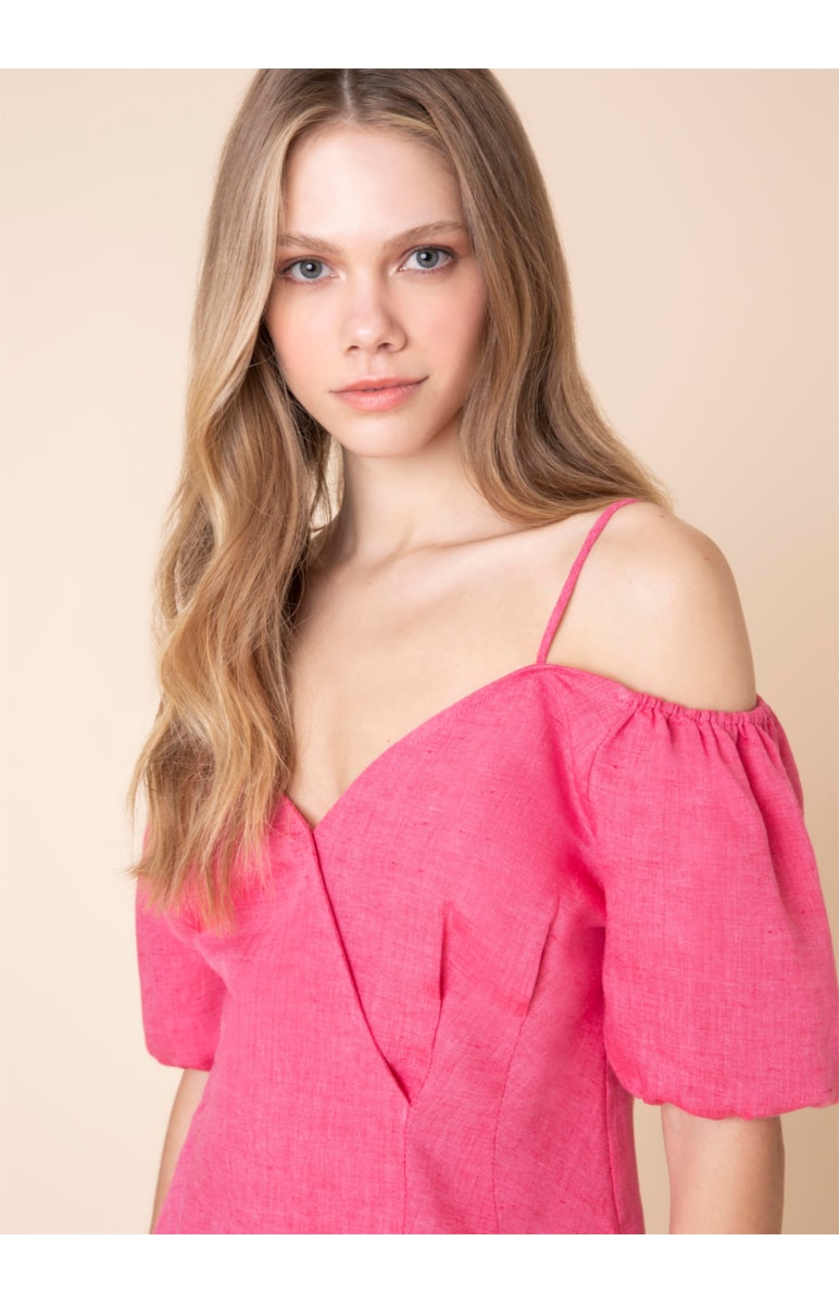 Blusa Linho Ombro a Ombro Fucsia