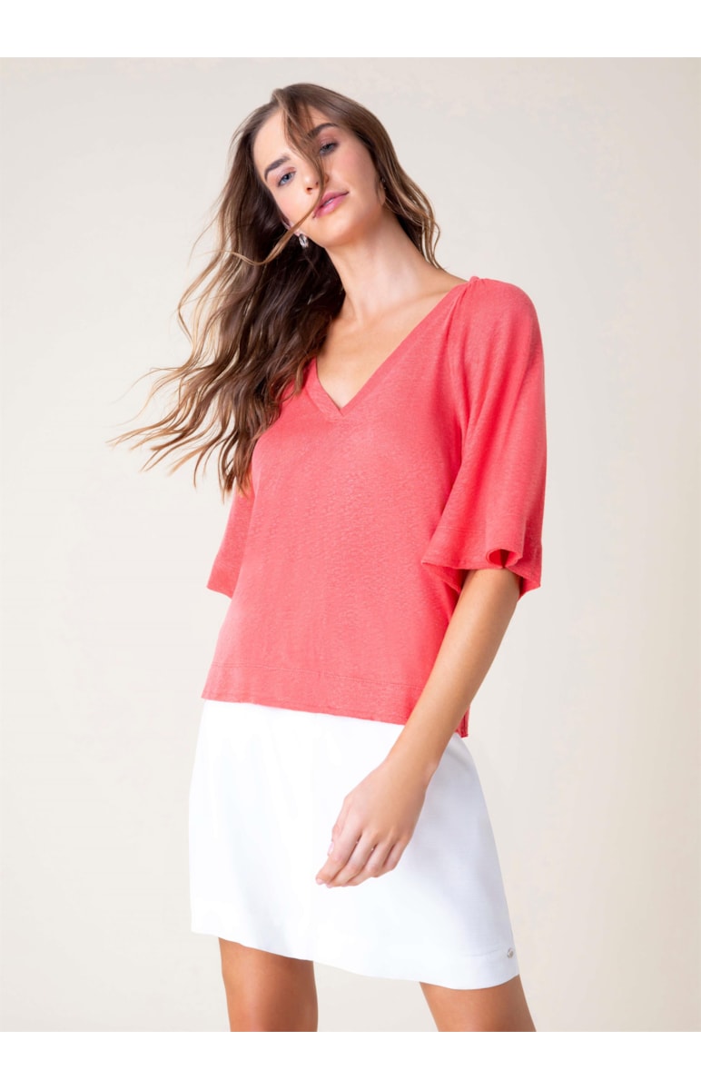 Blusa Linho Raglan Coral