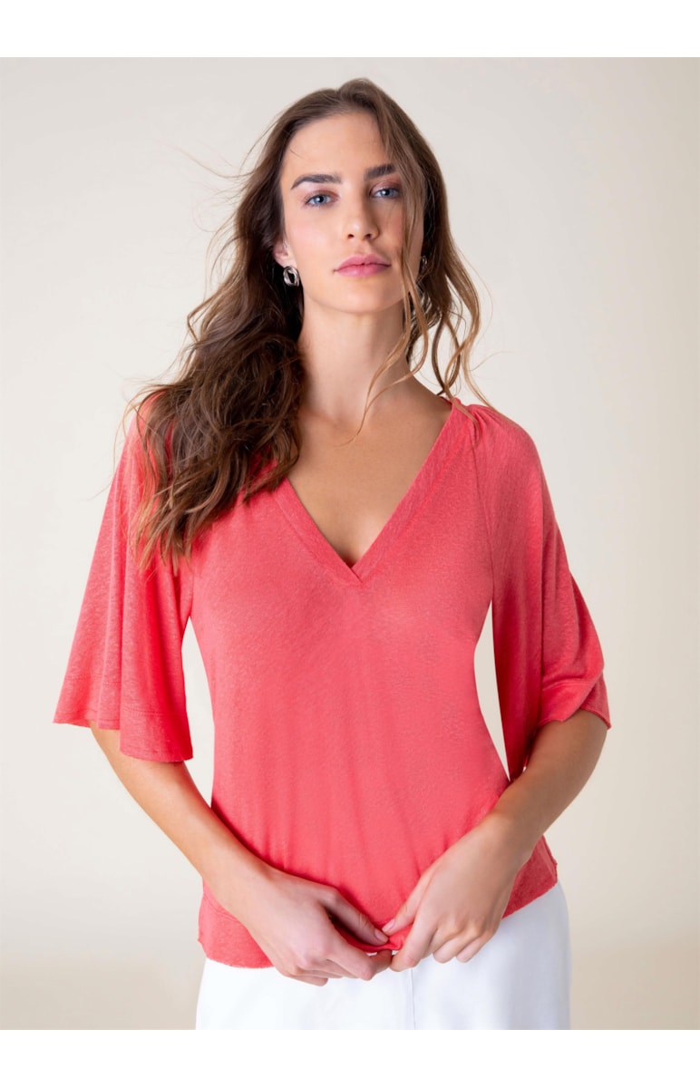 Blusa Linho Raglan Coral