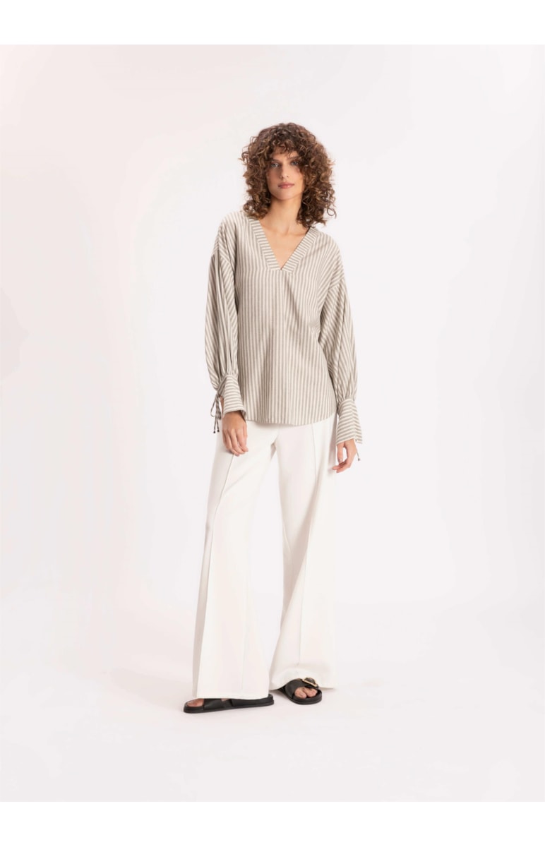 Blusa Linho Stripes Grafite