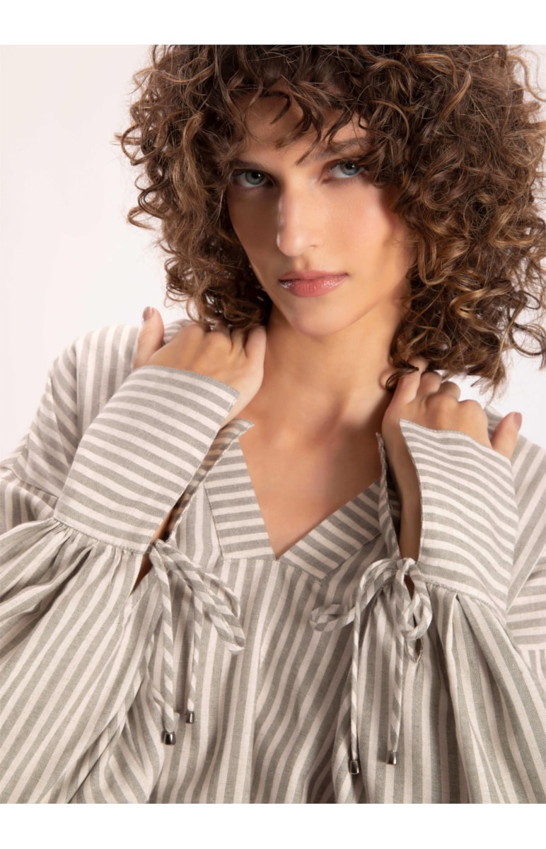 Blusa Linho Stripes Grafite