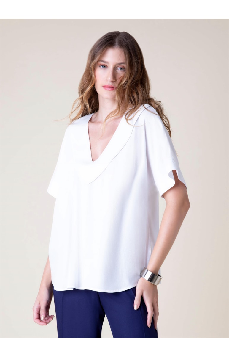 Blusa Linho Voil Zig Recorte Off White