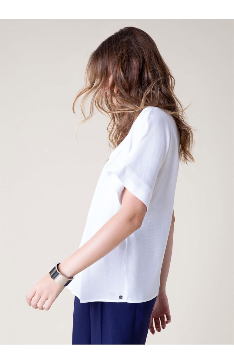 Blusa Linho Voil Zig Recorte Off White