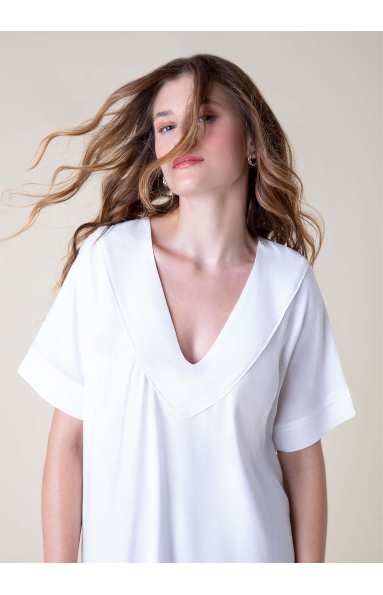 Blusa Linho Voil Zig Recorte Off White
