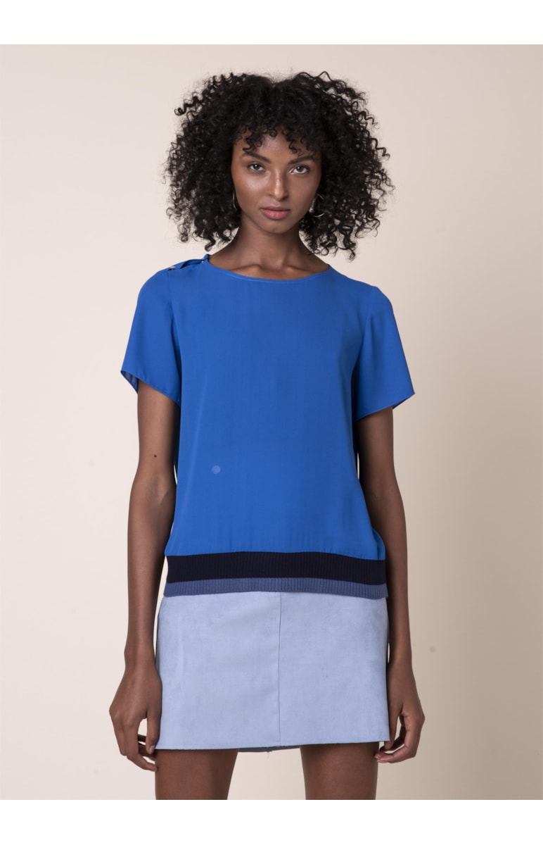 Blusa Lisa Contrastes Azul