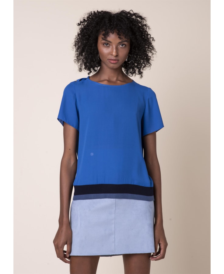 Blusa Lisa Contrastes Azul