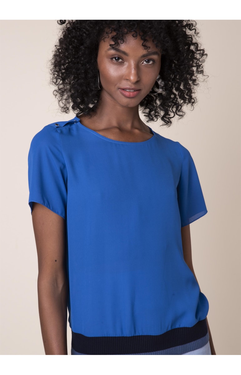 Blusa Lisa Contrastes Azul