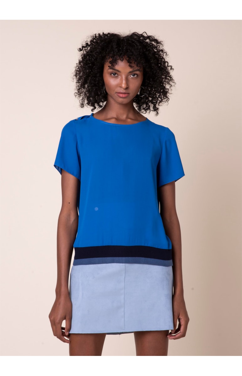 Blusa Lisa Contrastes Azul