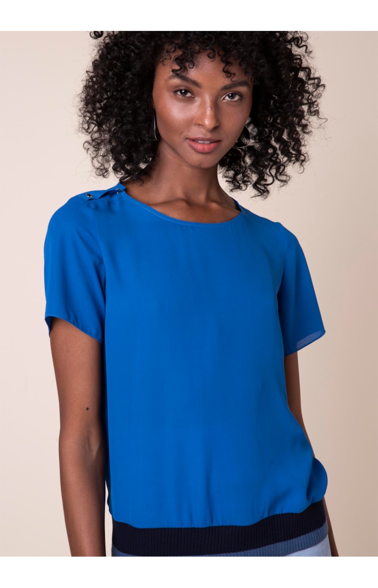 Blusa Lisa Contrastes Azul
