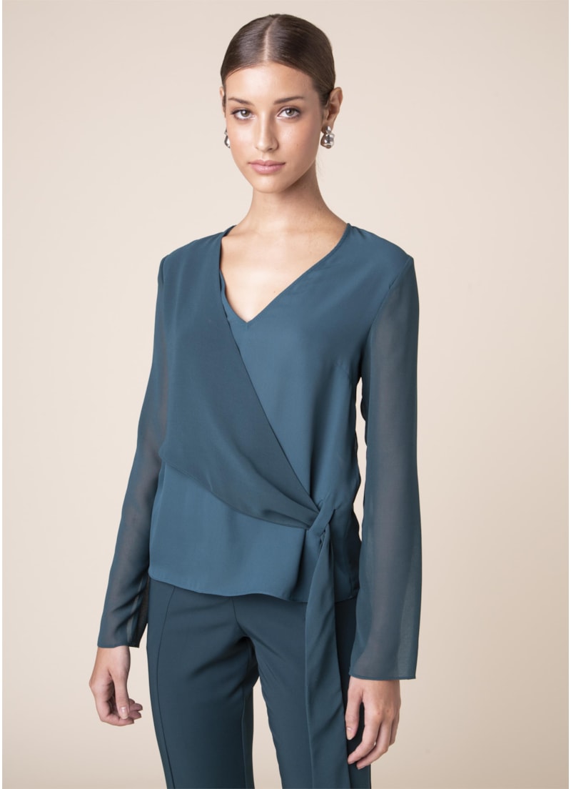 Blusa Lisa Transpasse Verde Escuro