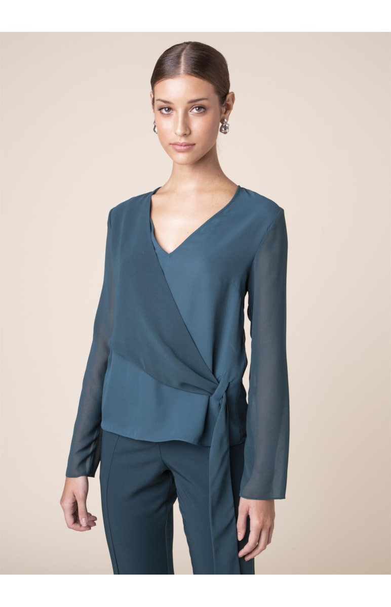Blusa Lisa Transpasse Verde Escuro
