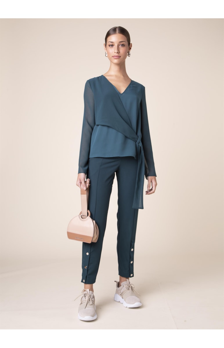 Blusa Lisa Transpasse Verde Escuro