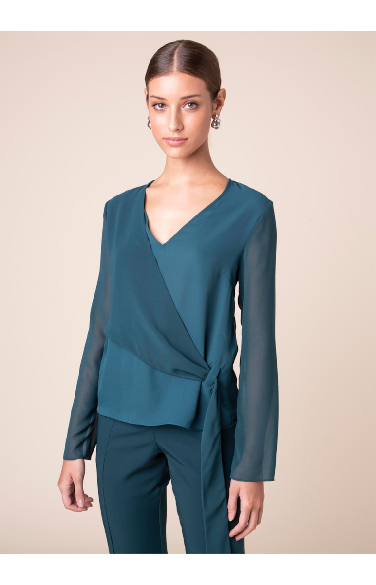 Blusa Lisa Transpasse Verde Escuro