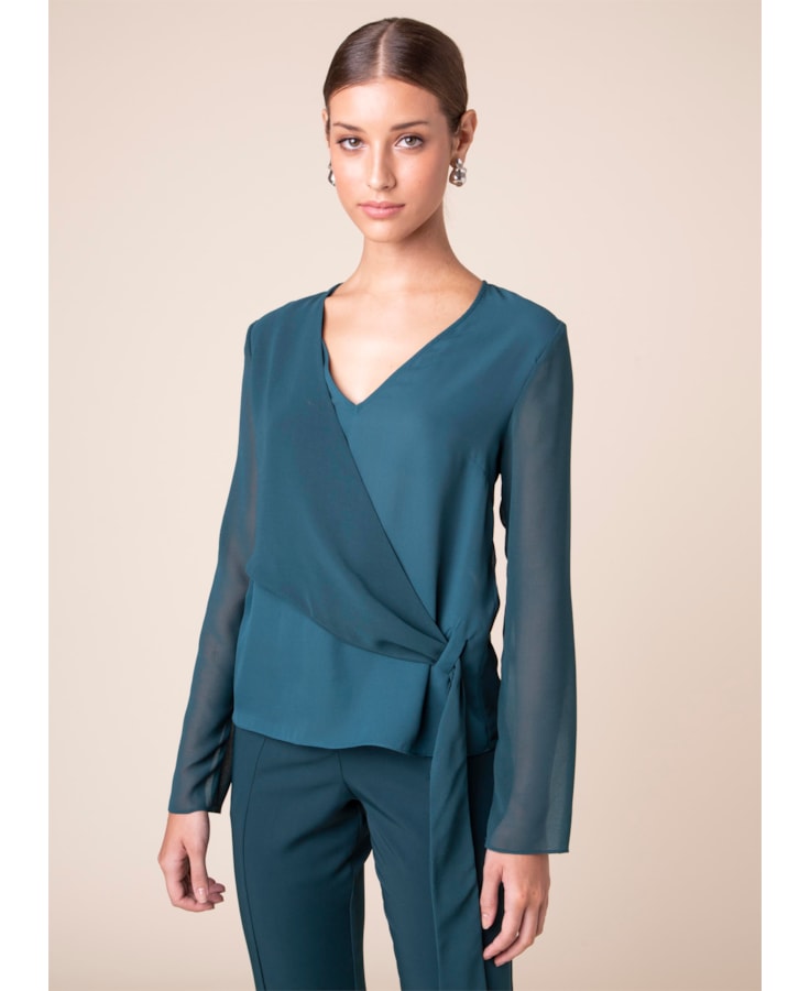 Blusa Lisa Transpasse Verde Escuro